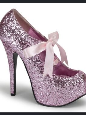 Bordello Pleaser Teeze-10G Pink Glitter Platform Heels Size 6 w/ Box